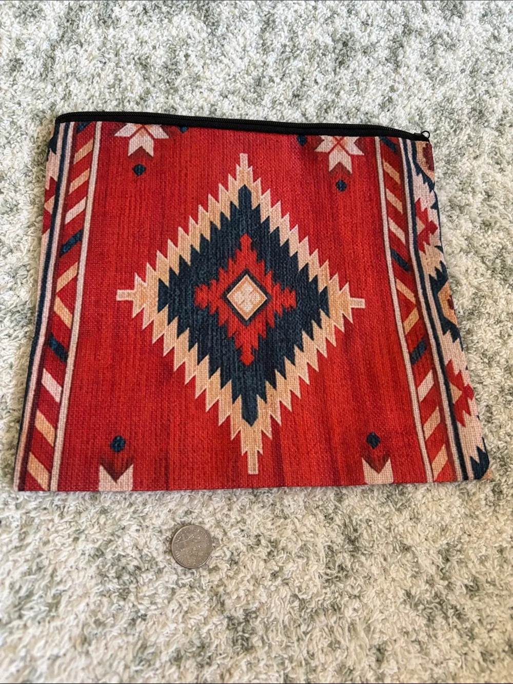 Navaho Santa Fe Stylized Red Geometric Southwestern Travel Bag NWT 8.5x7.75”